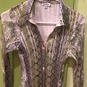 KOMAROV CRINKLE PRINT LONG SLEEVE BLOUSE - XS